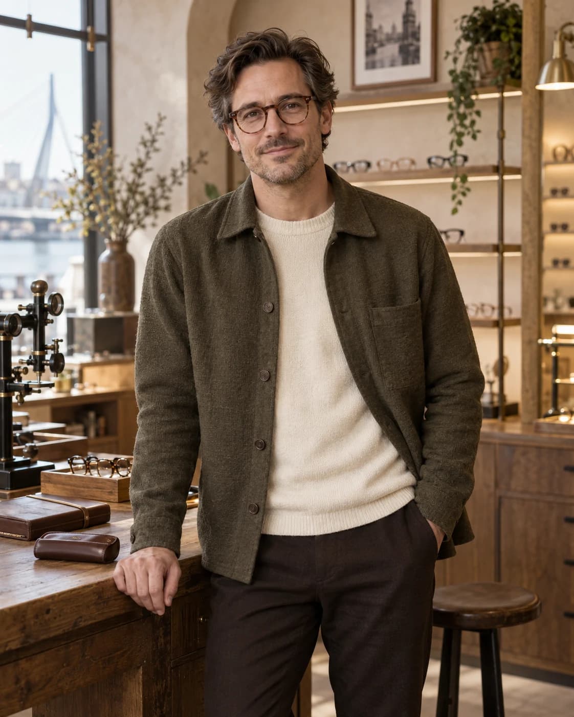 The third-generation owner of Vision Optiek at the Rotterdam workbench